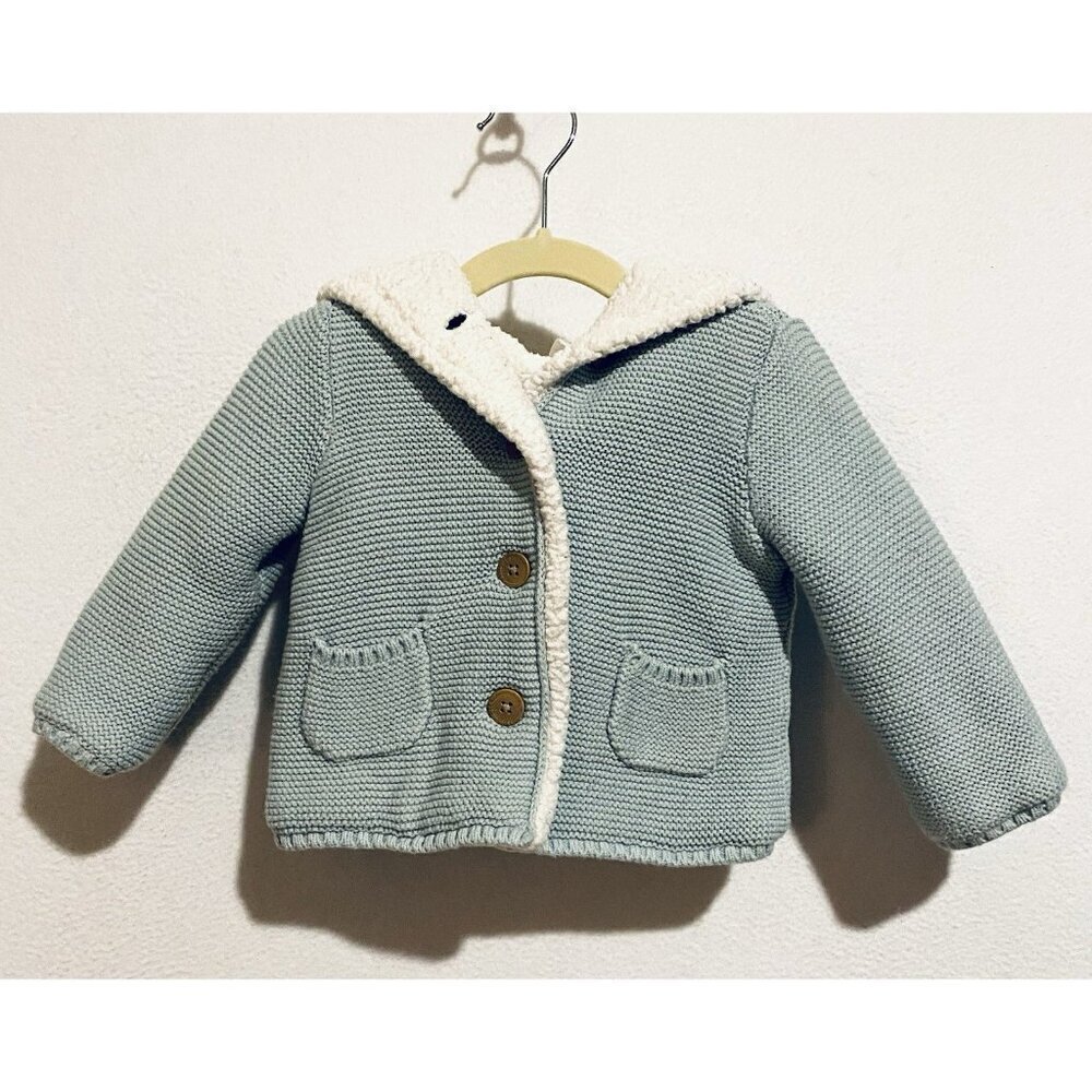 Carters Jacket Boys 12M Blue Sweater Knit Sherpa Lined Cotton Long Sleeve
